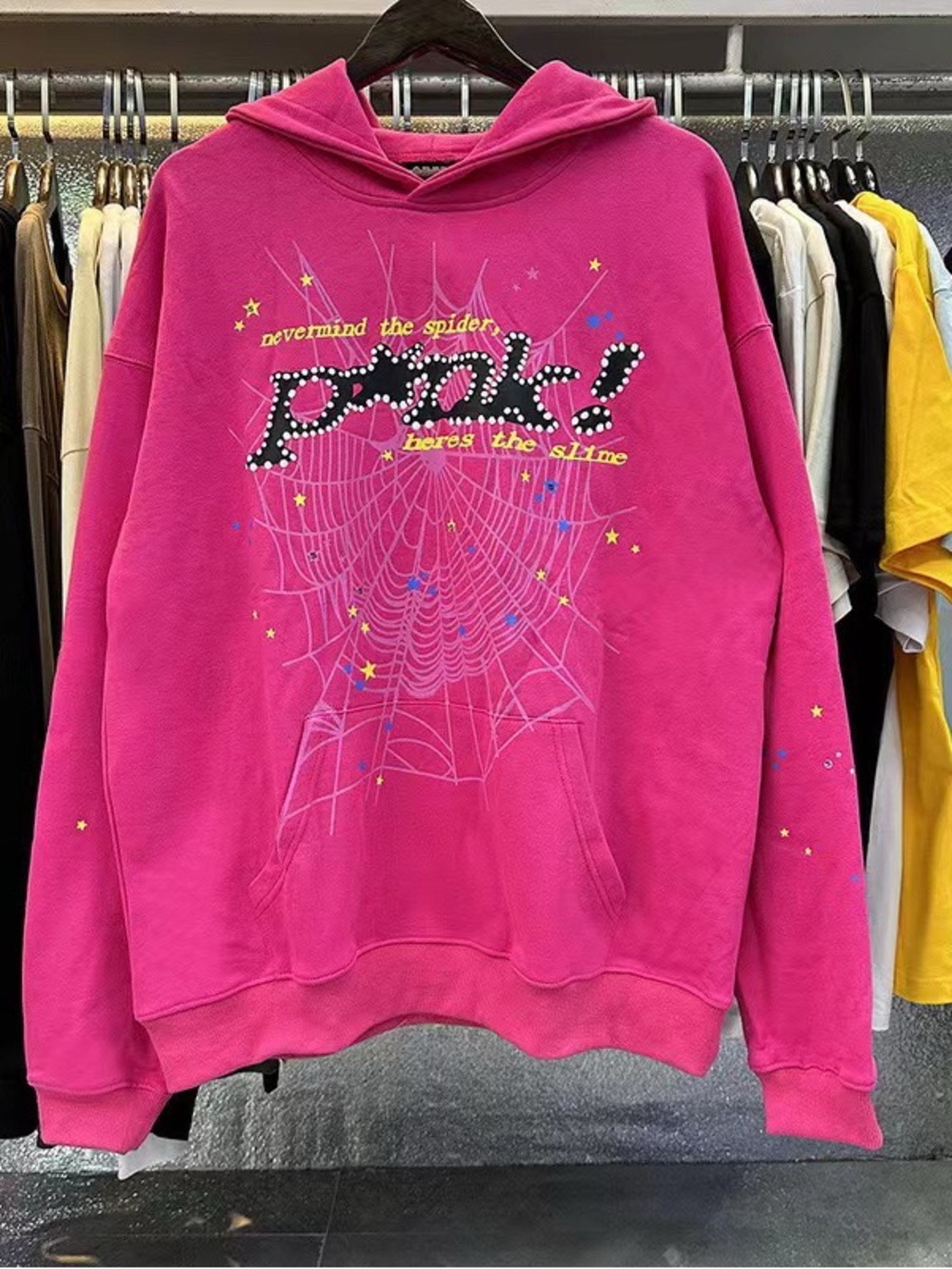 OG SPIDERWEB SP5DER P*NK HOODIE mens size smal